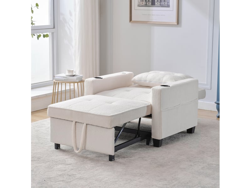  Fauteuil convertible tcqpz 3 en 1 74 x 87 x 84 cm avec porte-gobelets et port usb blanc  - Conforama E