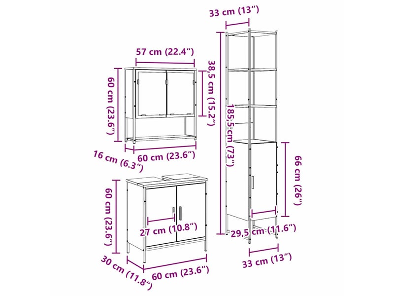 Ensemble de mobilier de salle de bain 3 pièces marron cf64479 - Conforama E