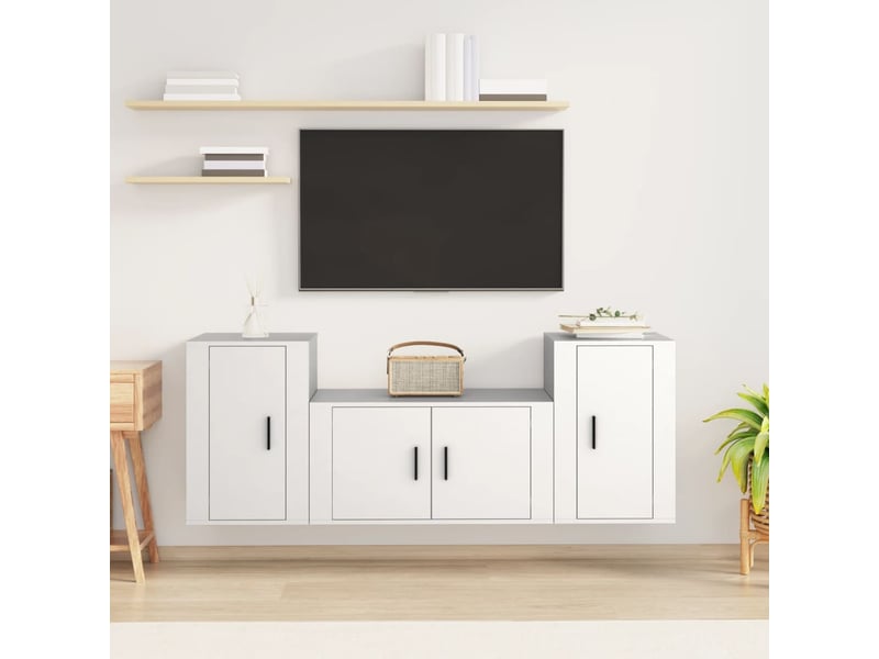  Ensemble de meubles tv 3 pcs blanc bois d'ingénierie shl28884  - Conforama B