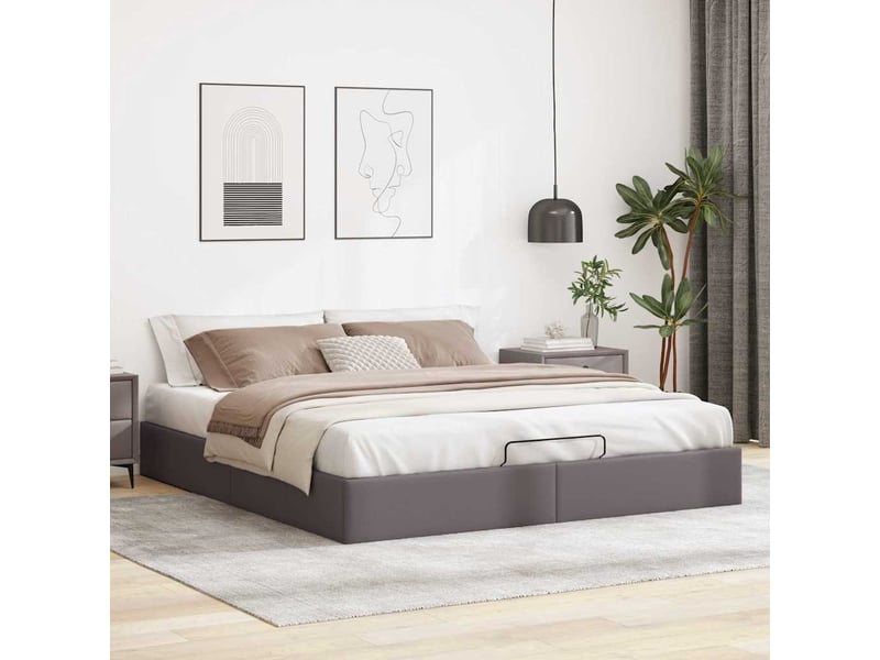  Lit double- lit adulte -  cadre de lit ottoman sans matelas gris 200x200 cm similicuir  - Conforama B