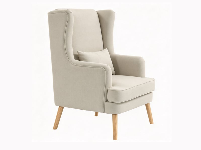  Fauteuil rembourré à haut dossier aspect lin avec coussin lombaire  - Conforama B