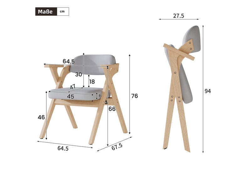  Lot de 4 chaises de salle à manger pliables avec accoudoirs et dossier rembourré en bois et lin gris  - Conforama C