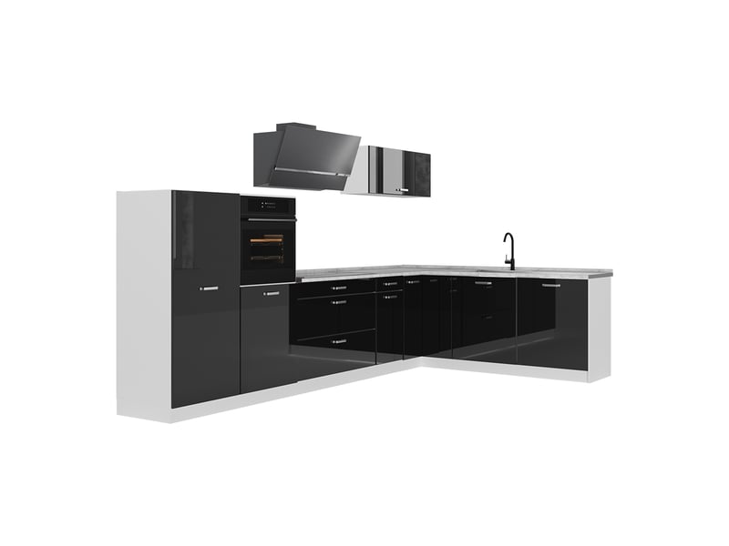 Vicco cuisine en angle, noir haute brillanceblanc, 347 x cm plan de travail marbre - Conforama A