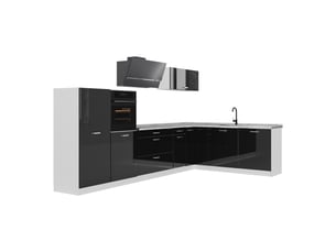 Vicco cuisine en angle, noir haute brillanceblanc, 347 x cm plan de travail marbre