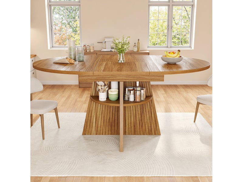 Table à manger extensible 110-150x110 cm mdf brun foncé avec rangement - Conforama E