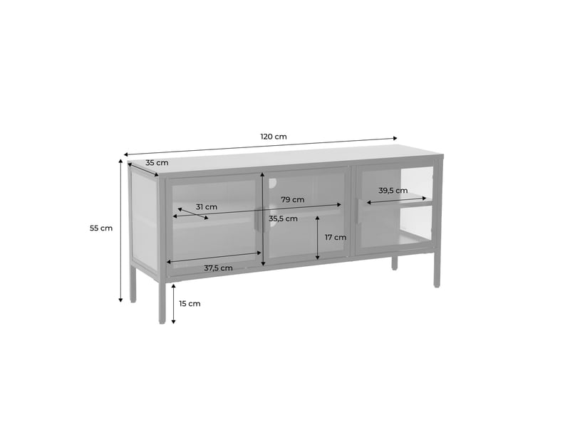  Meuble tv industriel métal et verre trempé 3 portes 120cm bordeaux - arkansas  - Conforama D