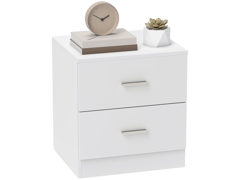  Table de chevet à 2 tiroirs, idéale pour le salon ou la chambre, supporte jusqu'à 30 kg, dimensions : 45 x 39,5 x 49 cm, blanche.  - Conforama A