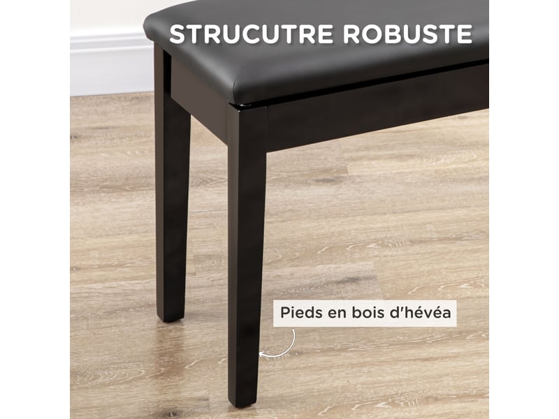  Banc pour piano avec assise rembourrée pieds en bois massif synthétique revêtement 75 x 35 x 49 noir  - Conforama E