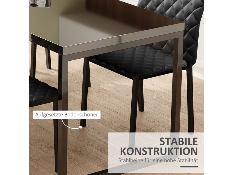 Chaise de salle à manger lot de 4, assise rembourrée chaise rembourrée, dossier haut, piètement acier, facile d'entretien, patins  - Conforama E