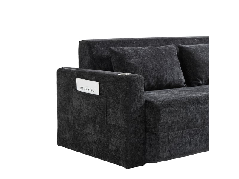  Canapé-lit 2 places pliable 153x77x65 cm avec ports usb, noir et gris, sans matelas  - Conforama D