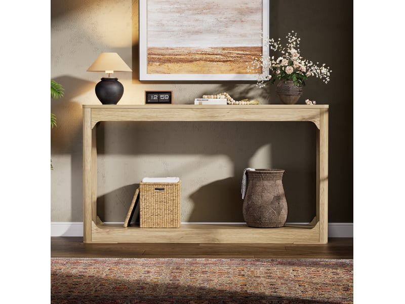  Console 140x30x79 cm en mdf coloris bois naturel, 2 niveaux  - Conforama E