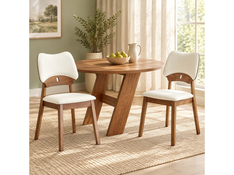  Chaise de salle à manger lot de 2 avec dossier papillon et assise rembourrée  - bois d’hévéa blanc  - Conforama C
