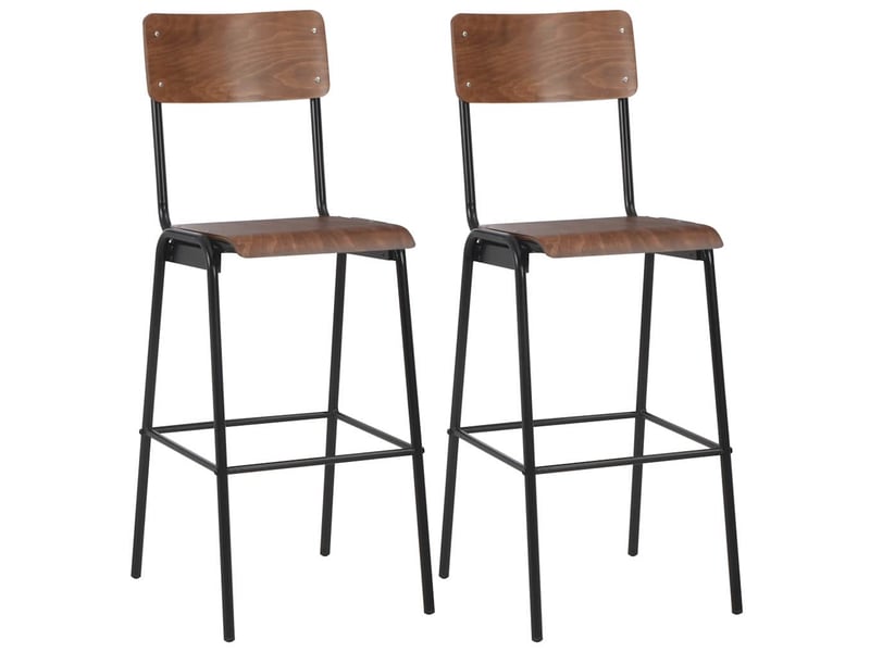  Lot de 2 tabouret de bar, chaise de bar marron contreplaqué solide et acier  - Conforama B