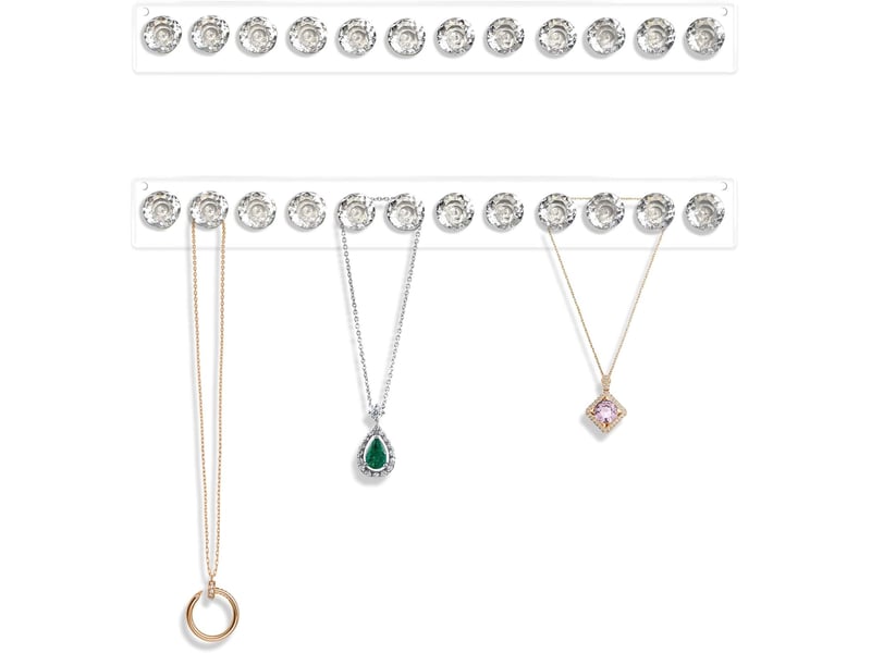  Paquet de 2 cintres de collier, support de colliers en acrylique, organisateur de bijoux mural suspendu avec 12 crochets en forme de diamant, transparent  - Conforama A
