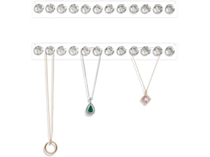 Paquet de 2 cintres de collier, support de colliers en acrylique, organisateur de bijoux mural suspendu avec 12 crochets en forme de diamant, transparent