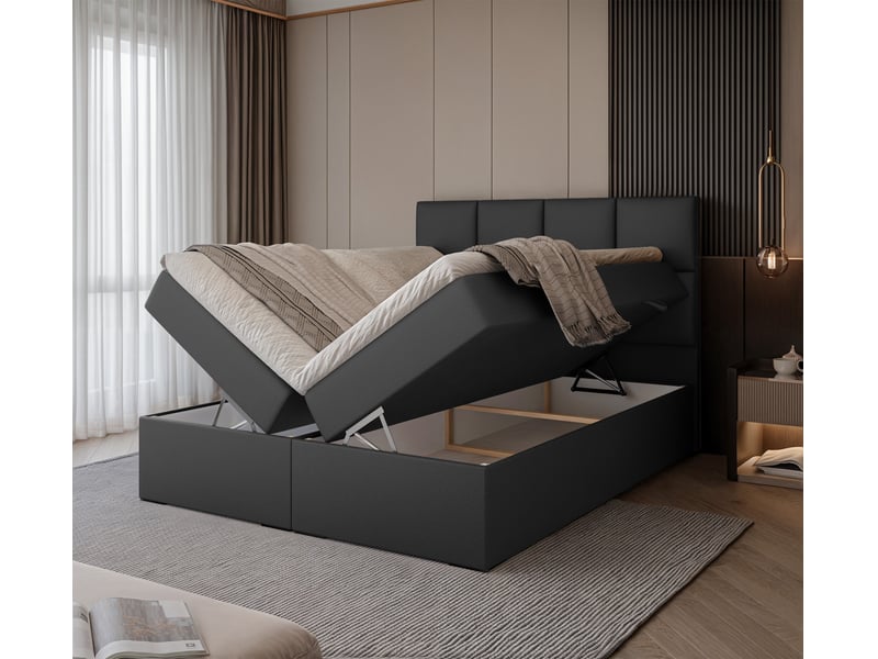  Lit coffre magnus - 200x200 cm - avec matelas et surmatelas - éco-cuir - noir MAGNUS - Conforama C