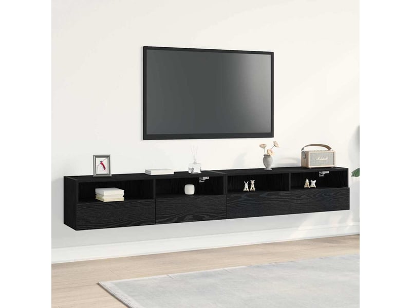  Meuble tv - banc tv - meuble de rangement mural 2 pcs chêne noir bois d'ingénierie  - Conforama B