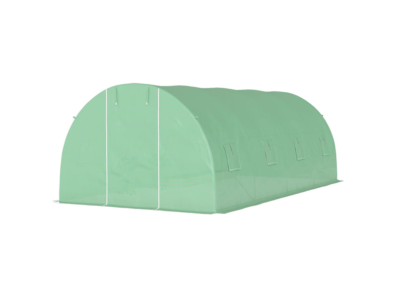  Serre tunnel 6 x 3 x 2 m avec porte enroulable, 8 fenêtres grillagées et structure en acier galvanisé vert  - Conforama B