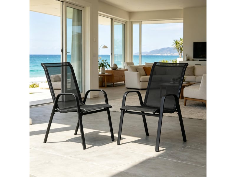 Chaise de jardin empilable lot de 2 55x92x65 cm dossier haut métal gris foncé - Conforama B