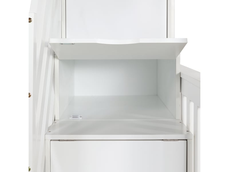  Lit superposé 90x200+140x200cm avec tiroirs, toboggan, barrière et sommiers, pin+mdf, blanc, sans matelas  - Conforama R