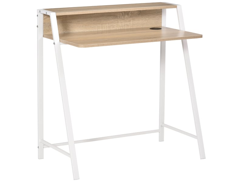 Bureau moderne avec tiroir et passe-câbles, structure métal finition chêne blanc 84x45x85 cm  - Conforama A