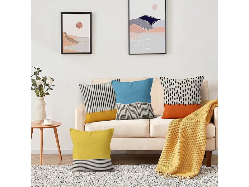  Housse de coussin boho 45 x 45 cm set de 4, mid century abstrait moderne géométrique décoratif housses de coussins jaune brûlé orange housse de coussin  - Conforama E