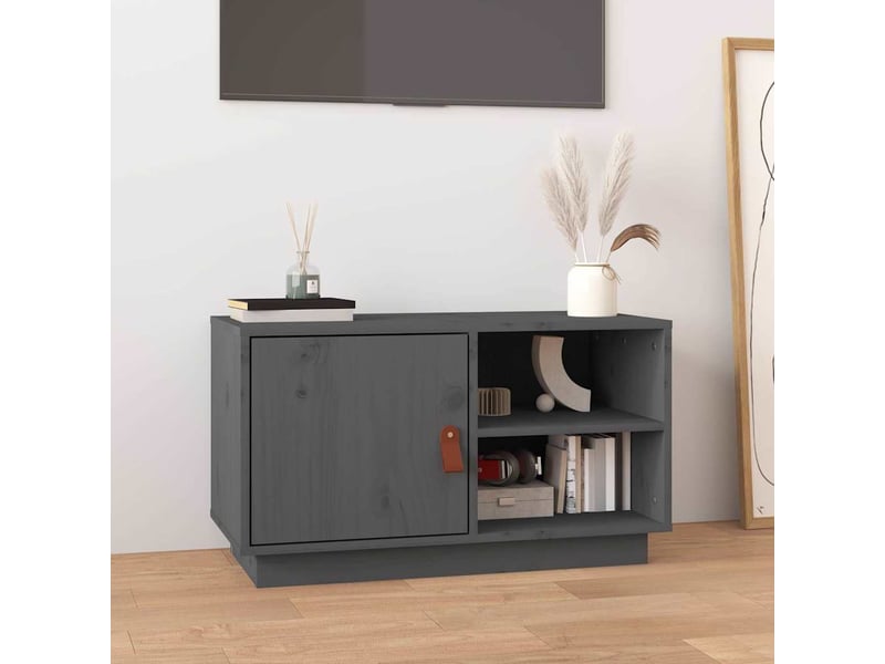  Meuble tv - banc tv - meuble de rangement gris 70x34x40 cm bois de pin massif  - Conforama B