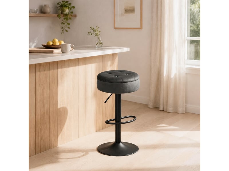  Tabouret de bar pivotant réglable avec rangement - lpospi - repose-pieds métal velours gris foncé  - Conforama C