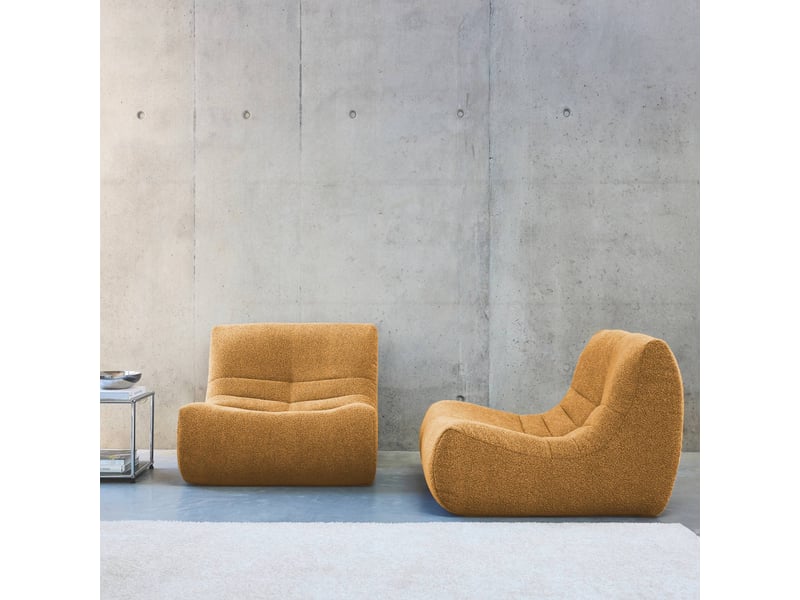 Lot de 2 fauteuils chauffeuses en bouclette texturée moutarde style contemporain 1 place - Conforama B