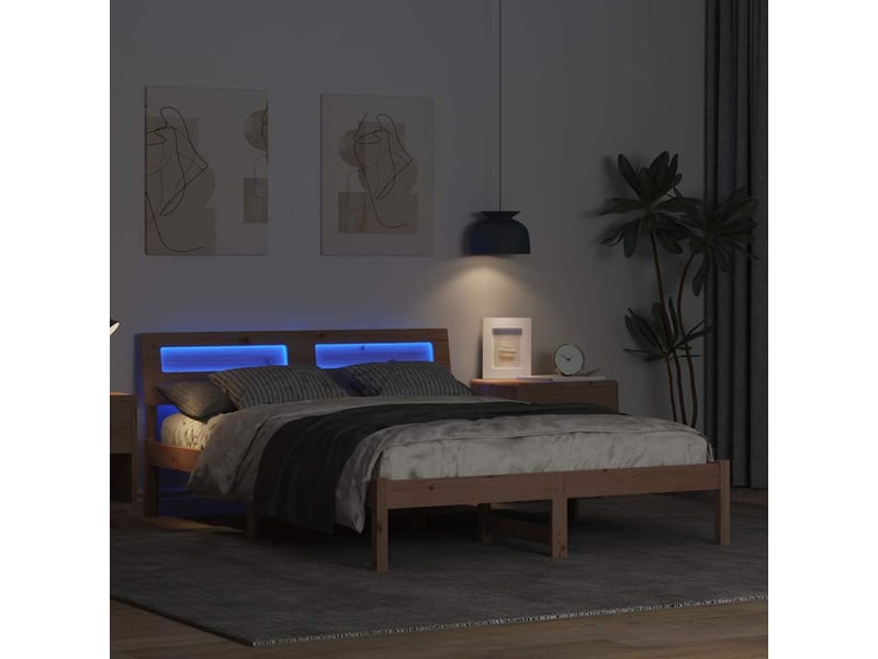  Lit double- lit adulte -  cadre de lit avec tête de lit marron 135 x 190 cm pin massif  - Conforama C