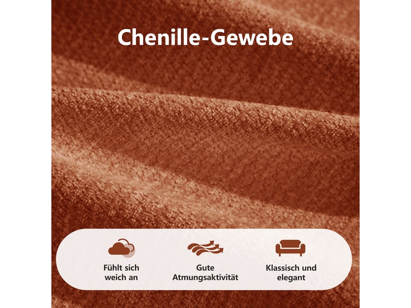 Canapé d'angle modulable 4 places en tissu chenille, forme l avec pouf, orange - Conforama E