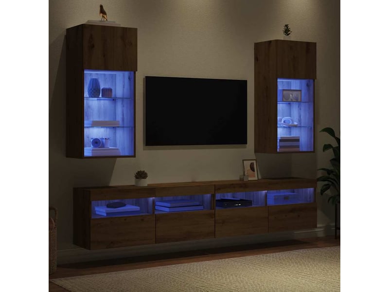 Lot de 2 meuble tv mural, meuble tv suspendu chêne artisanal bois d'ingénierie shl75011 - Conforama E