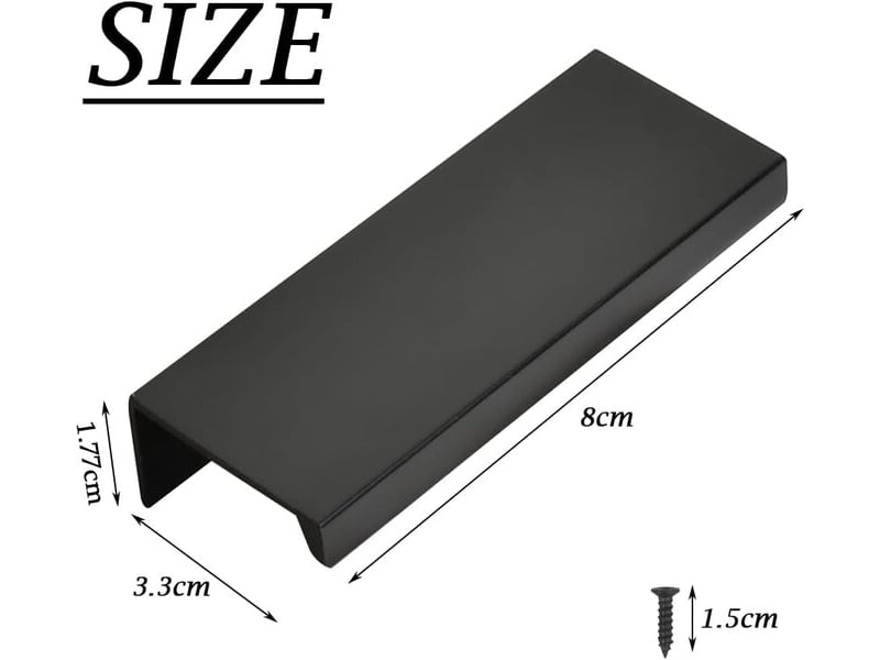  Paquet de 10 poignées cachées en aluminium noir 80 mm, tirettes pour cabinets de cuisine, chambre et salle de bain  - Conforama C