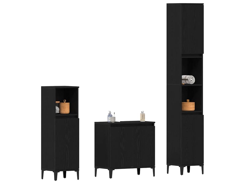 Ensemble de mobilier de salle de bain 3 pc chêne noir cf64320 - Conforama C
