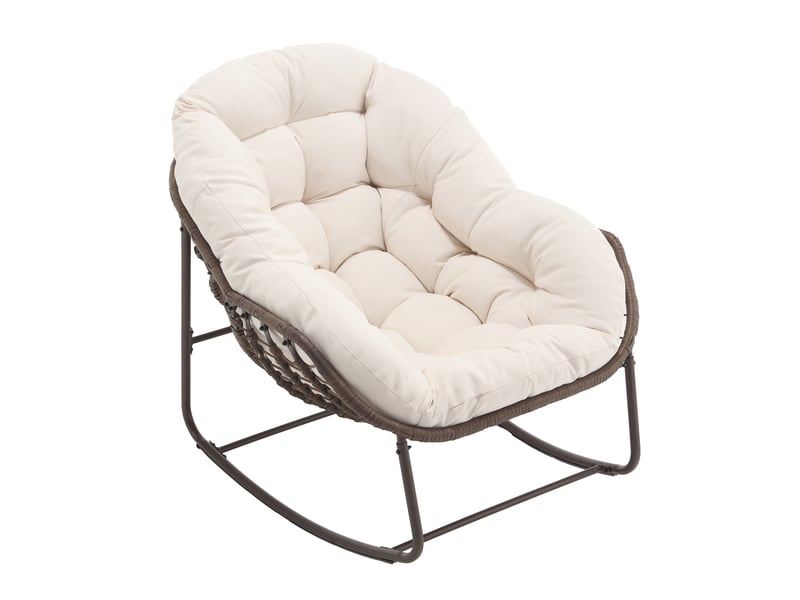 Cocon - fauteuil à bascule en rotin naturel - forme œuf et coussin blanc crème - confortable pour salon, véranda ou chambre  - Conforama A