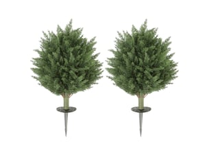 Plante artificielle lot de 2 avec piquet, feuillage dense résistant aux uv pour intérieur et extérieur vert