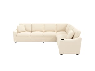 Canapé d’angle modulaire 277x215x85 cm 6 places, usb type-c, 2 porte-gobelets, 2 coussins, velours côtelé beige