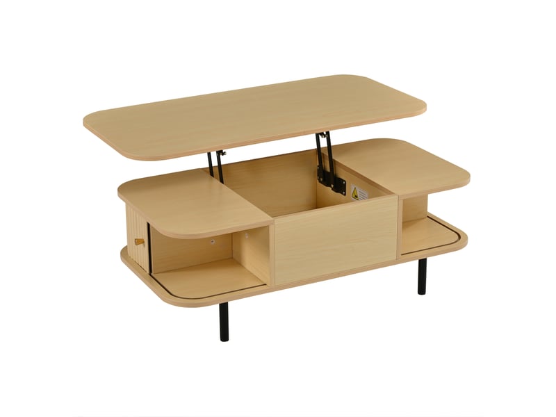 Table basse relevable avec rangement, table salon en mdf coloris naturel, 101x51x52.5 cm  - Conforama D