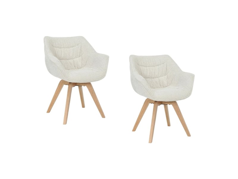  Lot de 2 chaises design comfy pivotantes en tissu tweed bouclette beige et pieds en chêne clair  - Conforama A