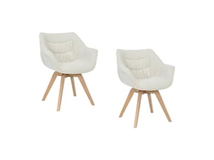 Lot de 2 chaises design comfy pivotantes en tissu tweed bouclette beige et pieds en chêne clair