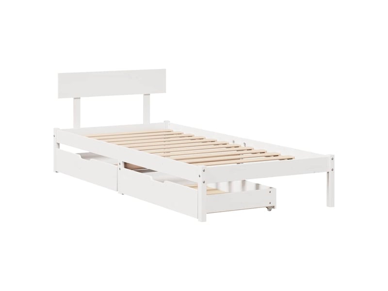 Lit simple- lit adulte - cadre de lit sans matelas blanc 100x200 cm bois de pin massif - Conforama B