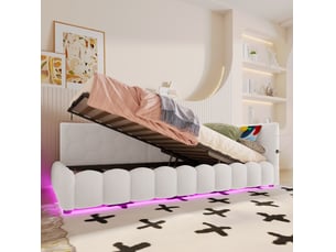 Lit banquette 90x200 cm blanc, avec led, rangement hydraulique, usb et type c pour couchage et repos