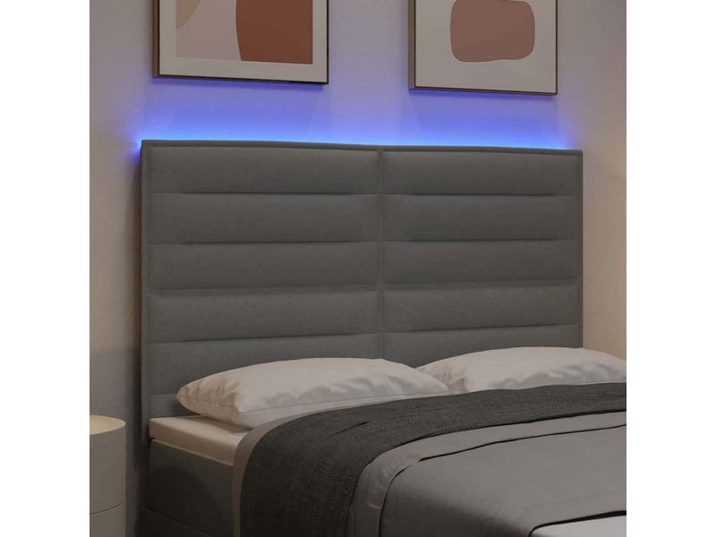  Tête de lit | panneau de tête de lit led avec bandes led gris clair 160 cm tissu  - Conforama E