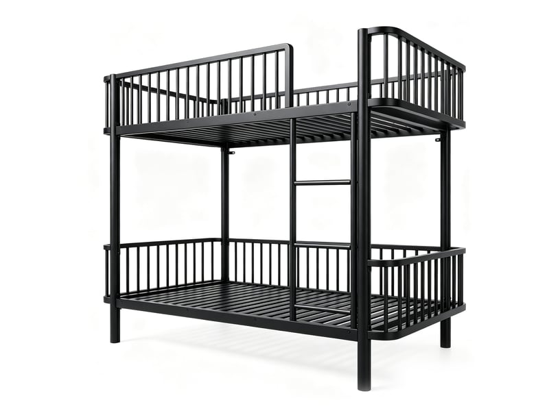 Lit superposé gain de place en métal 90 x 200 cm noir - coins arrondis et barrières de sécurité - Conforama W