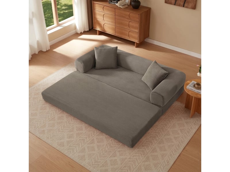  Canapé convertible 3 places taupe en velours doux, canapé de sol tatami modulable 195x89x59 cm  - Conforama C