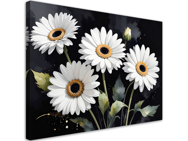  Tableaux, marguerites blanches sur fond noir 60x40 1312613653 - Conforama A