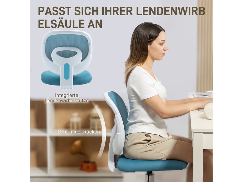  Chaise de bureau ergonomique avec dossier en forme de c, réglable en hauteur, bleue  - Conforama D