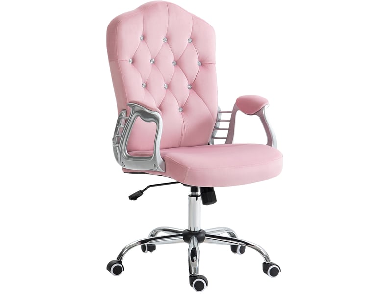  Chaise de bureau ergonomique rose en tissu, réglable en hauteur avec fonction basculante, supporte 120 kg  - Conforama A
