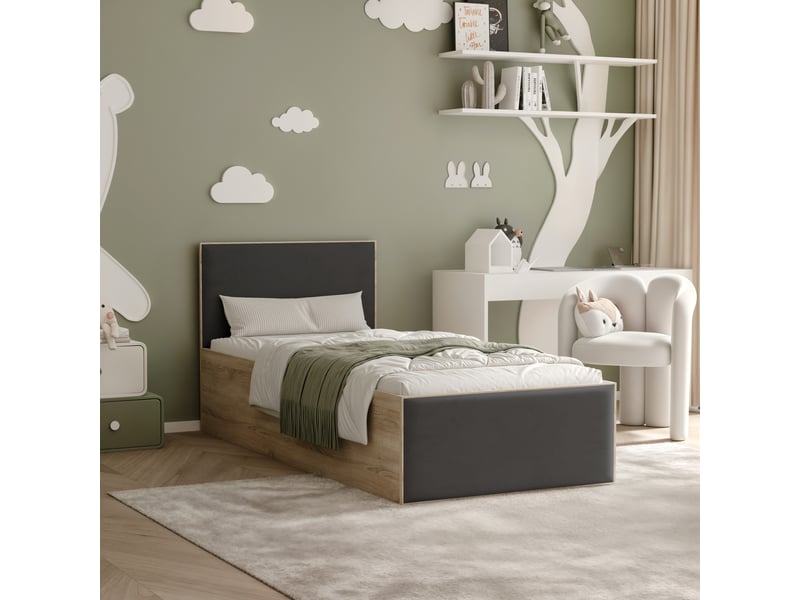  Lit coffre sashi - 90x200 cm - avec matelas - tissu velours - sonoma noir SASHI - Conforama B