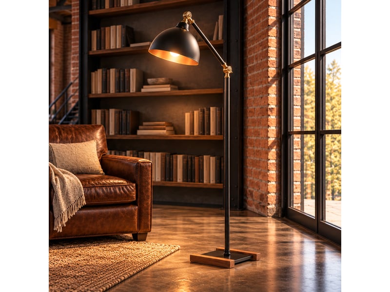  Lampadaire orientable design en métal noir et détails dorés elise  - Conforama B